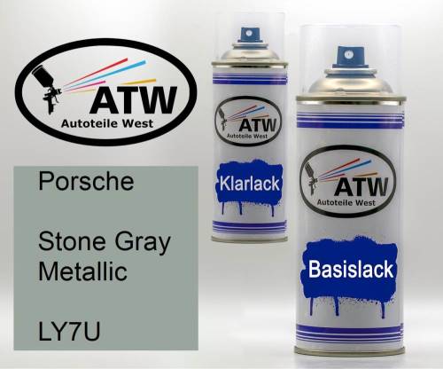 Porsche, Stone Gray Metallic, LY7U: 400ml Sprühdose + 400ml Klarlack - Set, von ATW Autoteile West.